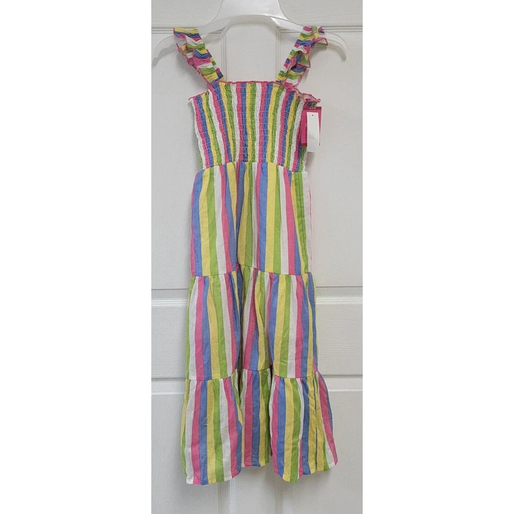 Zunie Girl A-Line Ruffled Straps Long Dress Multi Striped Size XS (4/5)